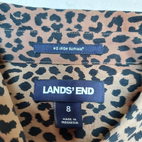Lands' End Women's Sz 8 Supima Cotton Animal Print Button-Up No-Iron Tunic Shirt - Picture 3 of 7